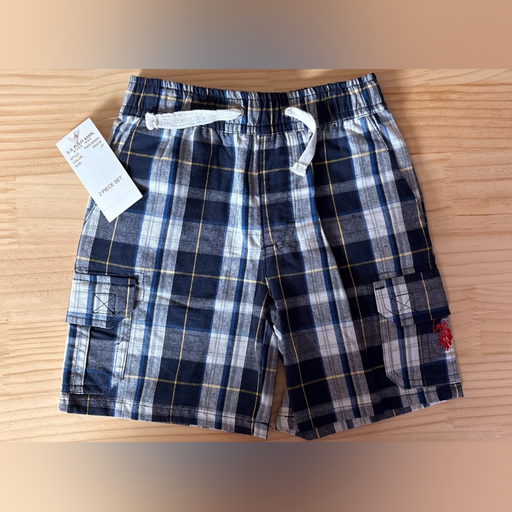 Polo by Ralph Lauren Boys Plaid Drawstring Shorts - Navy, White, Yellow
